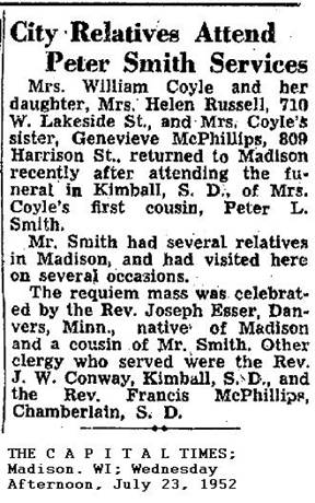 1952 McPhillips attend Peter Smith funeral